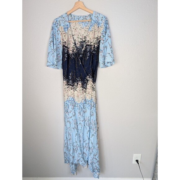 Wrap High Low Dress Short Sleeve Floral Print Dress Size M 176 - Picture 1 of 7